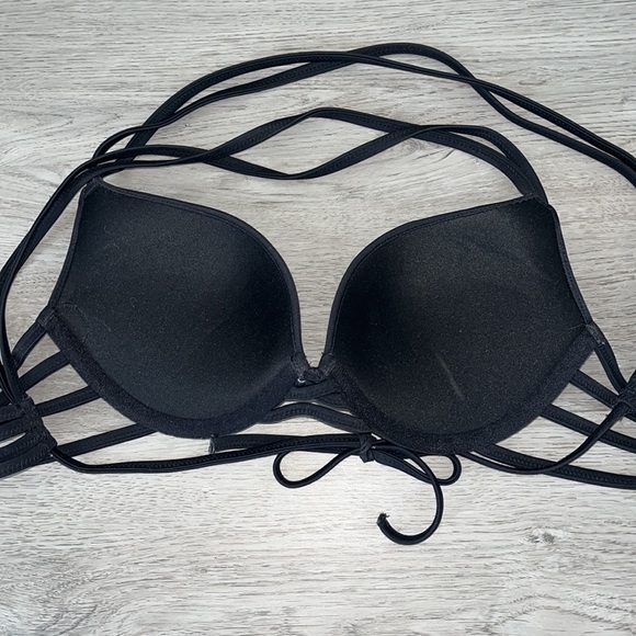 Black Strappy Push-up Swimsuit Bikini Top 32B - Picture 6 of 9